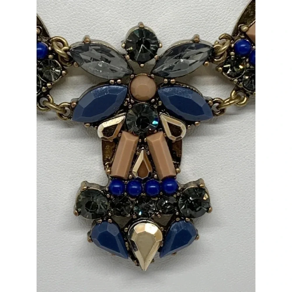 J. Crew Navy Tan Gray Crystal Necklace NWT